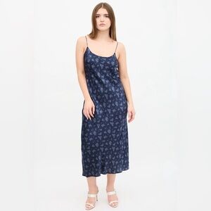Vince Floral Silk Slip Dress in Dark Navy Women’s Size L